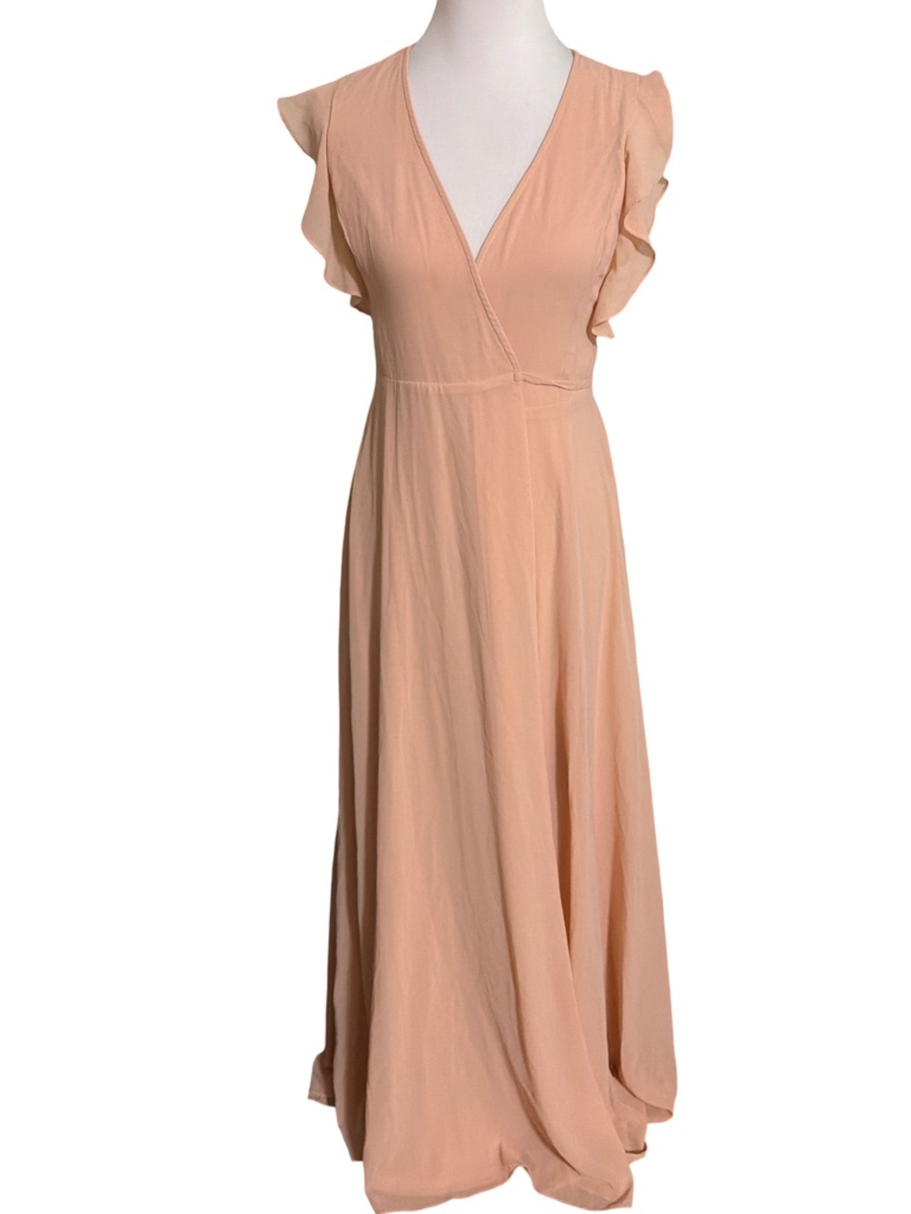 Lulus Wrap Maxi Dress Blush Peach Flutter Sleeve Polyester